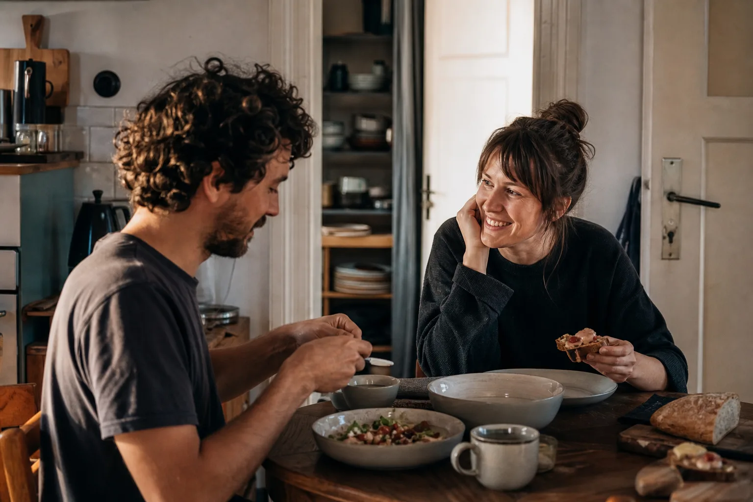 Geschirrsets bewähren sich für Paare in einem emotionalen Alltagsmoment