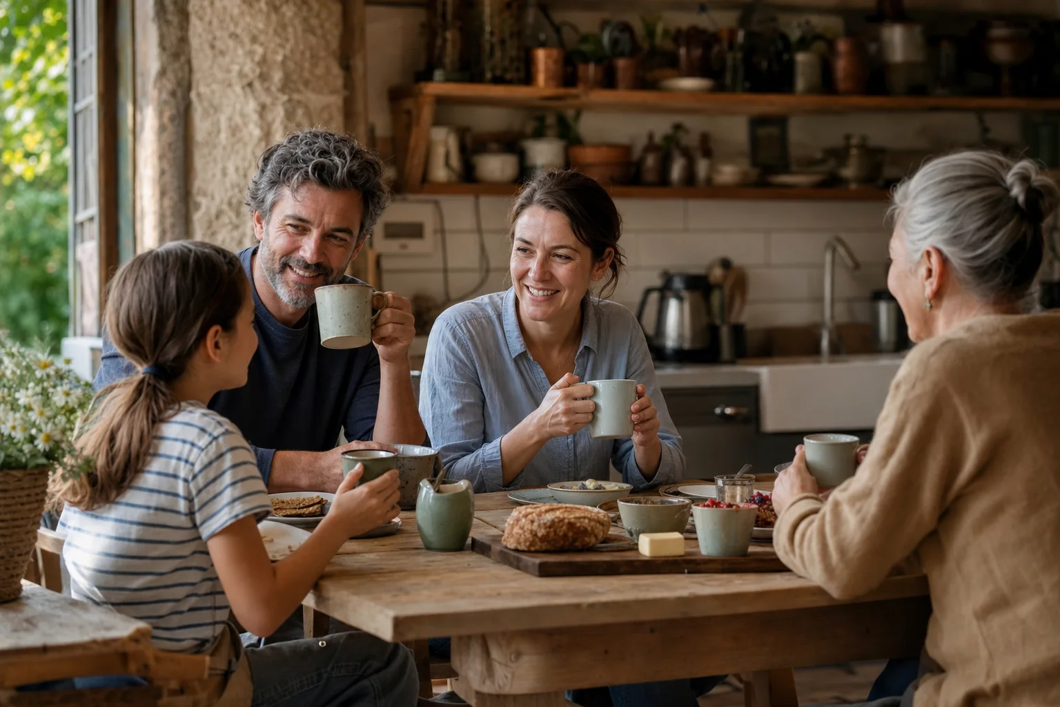 Kaffeetassen bewähren sich für Familien in einem emotionalen Alltagsmoment