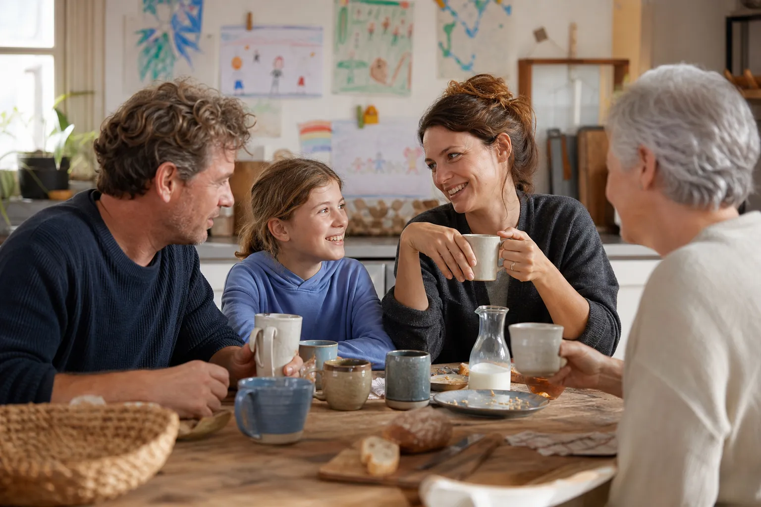 Kaffeetassen bewähren sich für Familien in einem emotionalen Alltagsmoment
